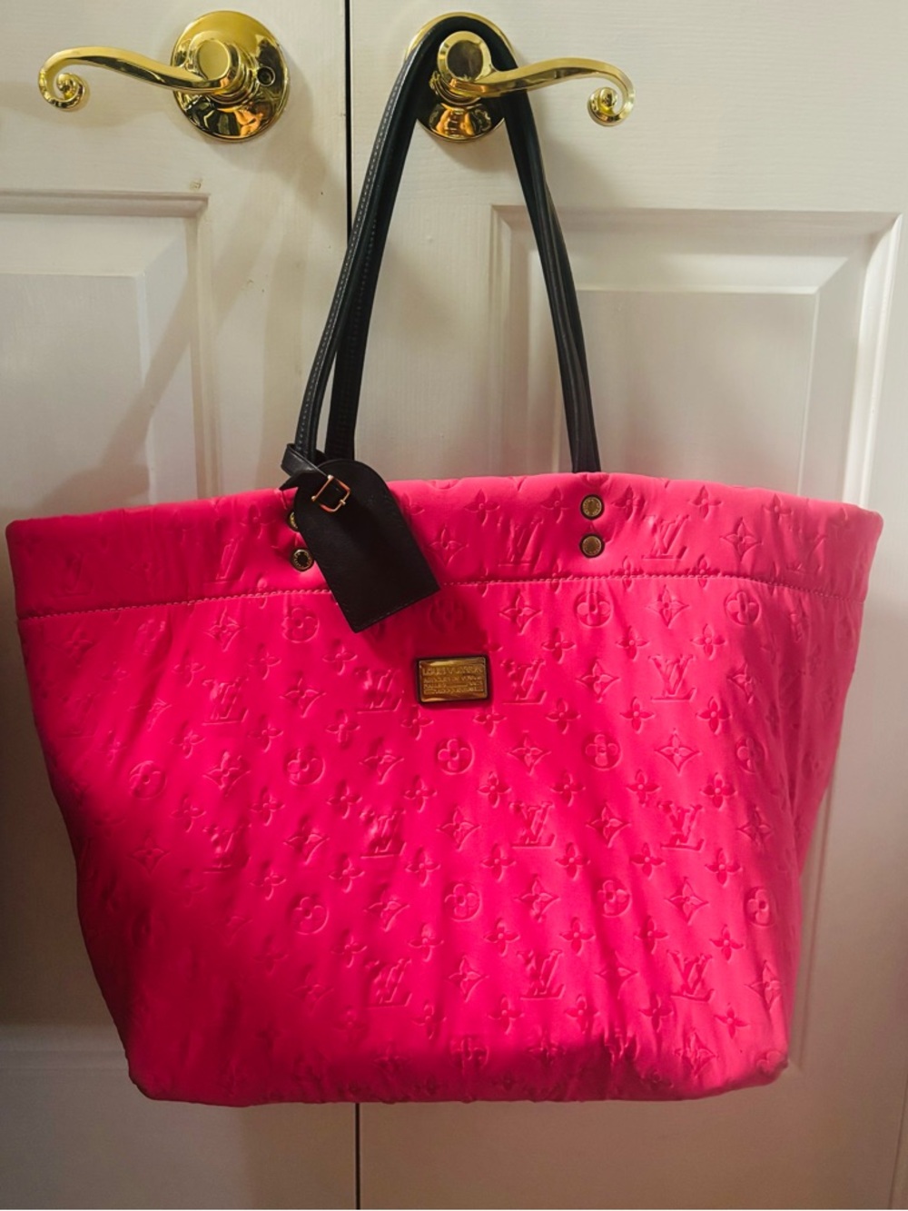Louis Vuitton Hot Pink Quilted Tote with Black Handles